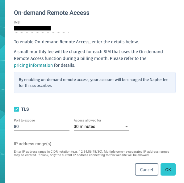 Napter activation screen with IP range unspecified